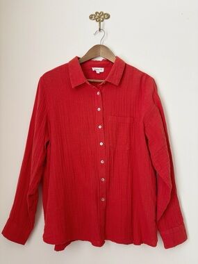 Maison 123 Titia Tomato Red Cotton Gauze Button Up Shirt Sz 44 US 12